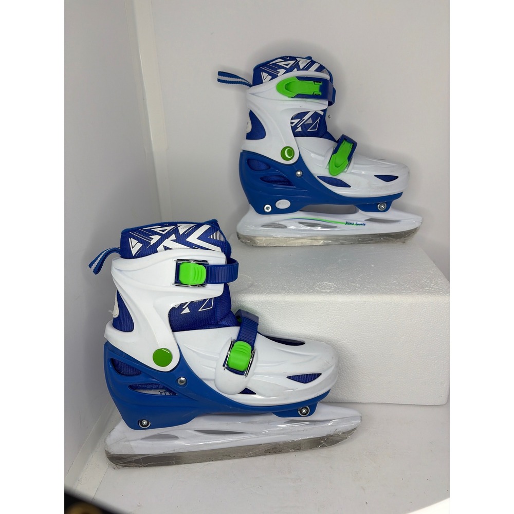 Xino Sports Kids Adjustable Ice Skates Blue White Green Sizes 1-4 Recreational